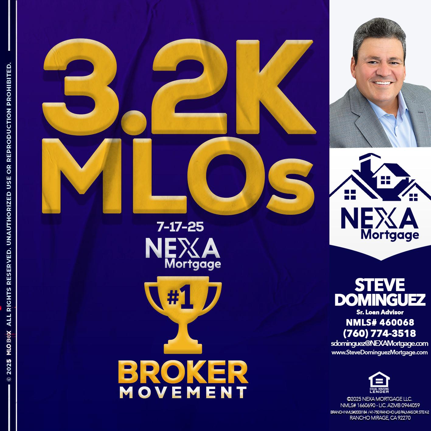 3.2K MLOs - Steve Dominguez -Senior Loan Advisor