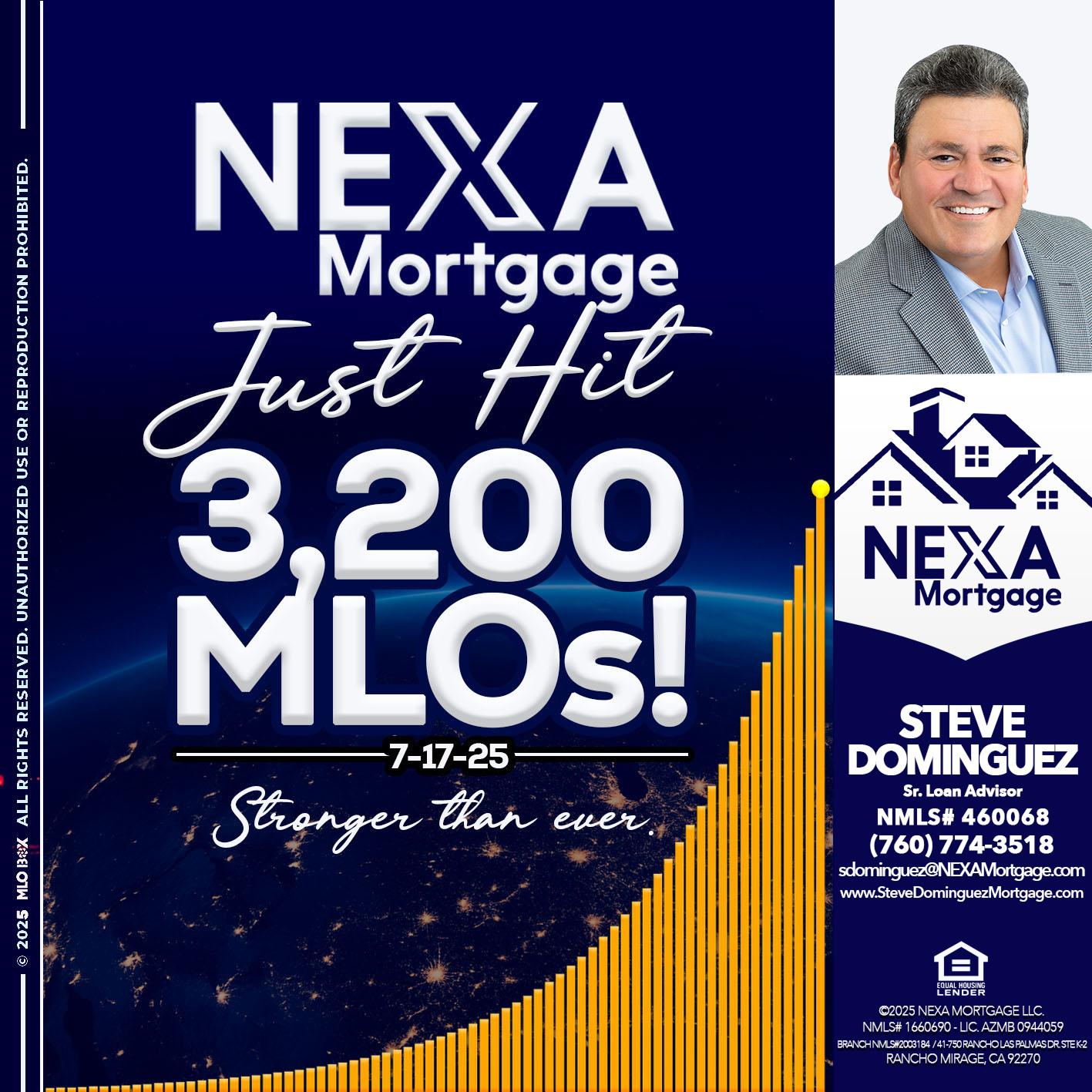 JUST HIT 3,200 MLOs - Steve Dominguez -Senior Loan Advisor