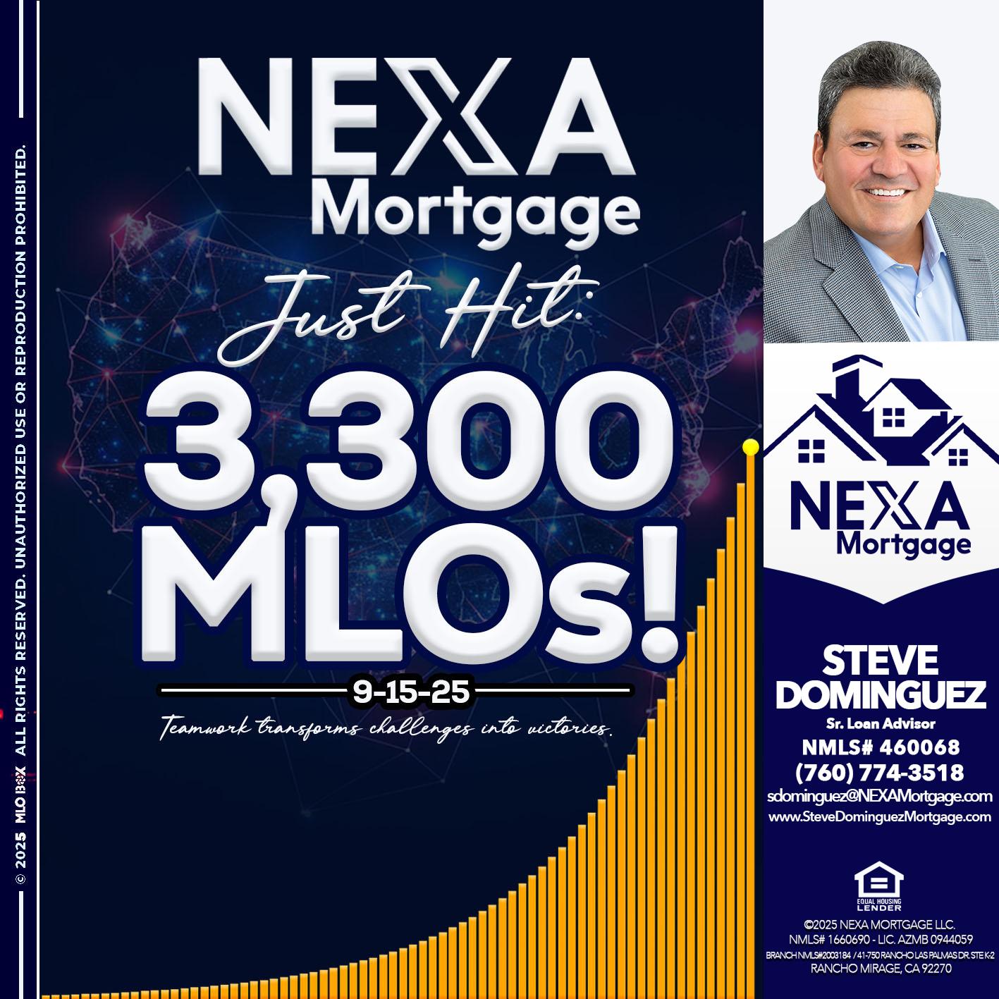 NEXA JUST HIT 3300 MLOS - Steve Dominguez -Senior Loan Advisor