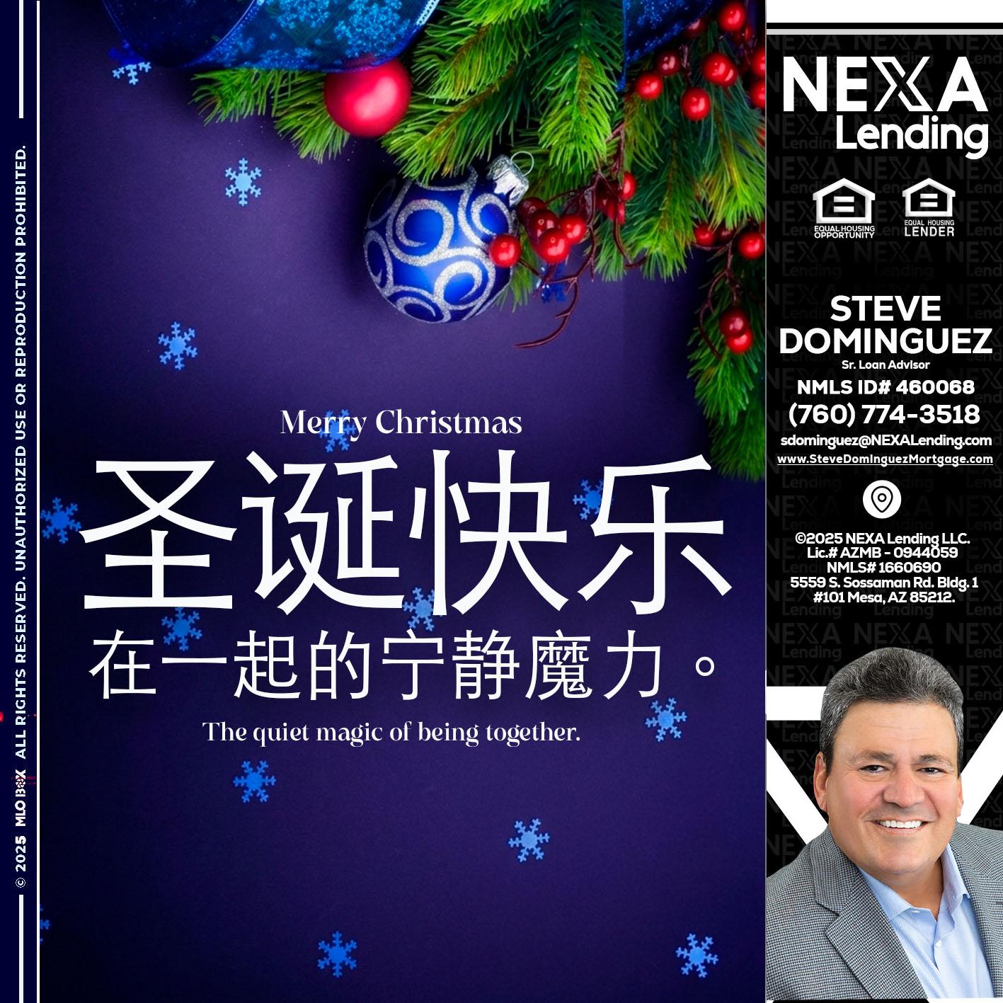 圣诞快乐 在一起的宁静魔力。 - Steve Dominguez -Senior Loan Advisor
