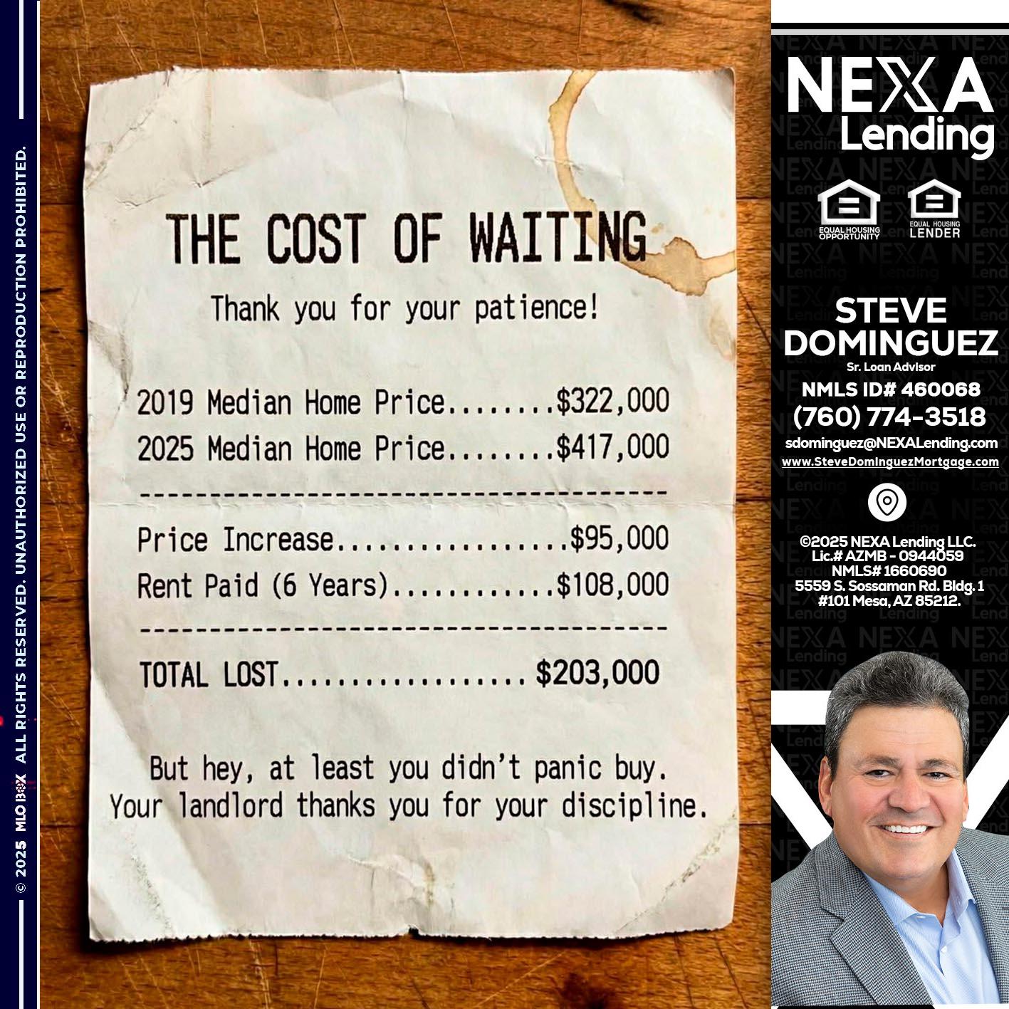 THE COST OF WAITING - Steve Dominguez -Senior Loan Advisor