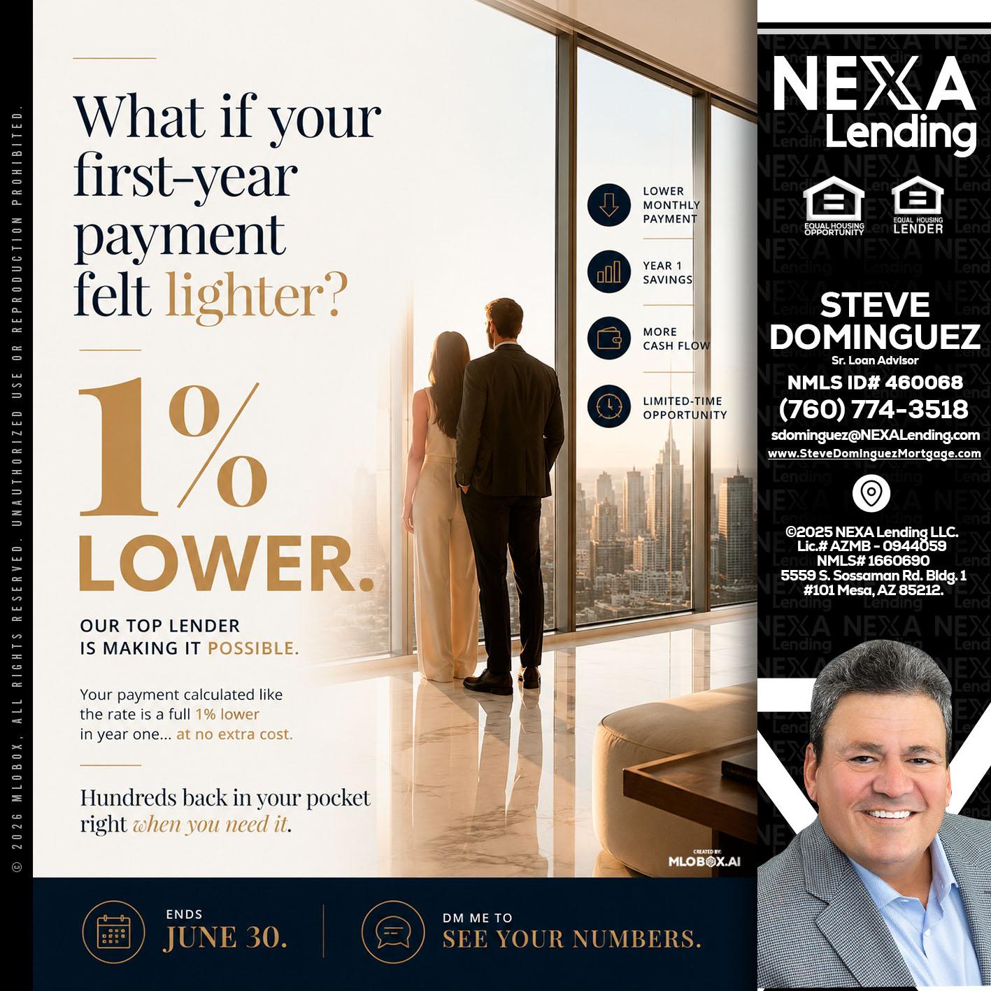 1% lower - Steve Dominguez -Senior Loan Advisor