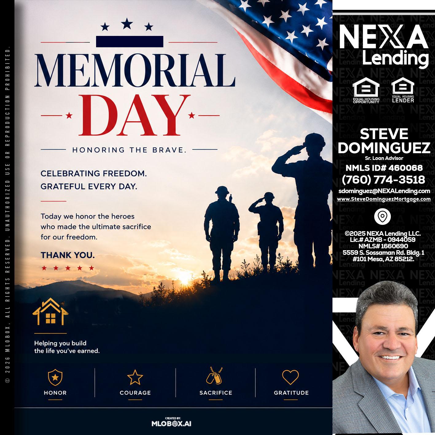 MEMORIAL DAY - Steve Dominguez -Senior Loan Advisor