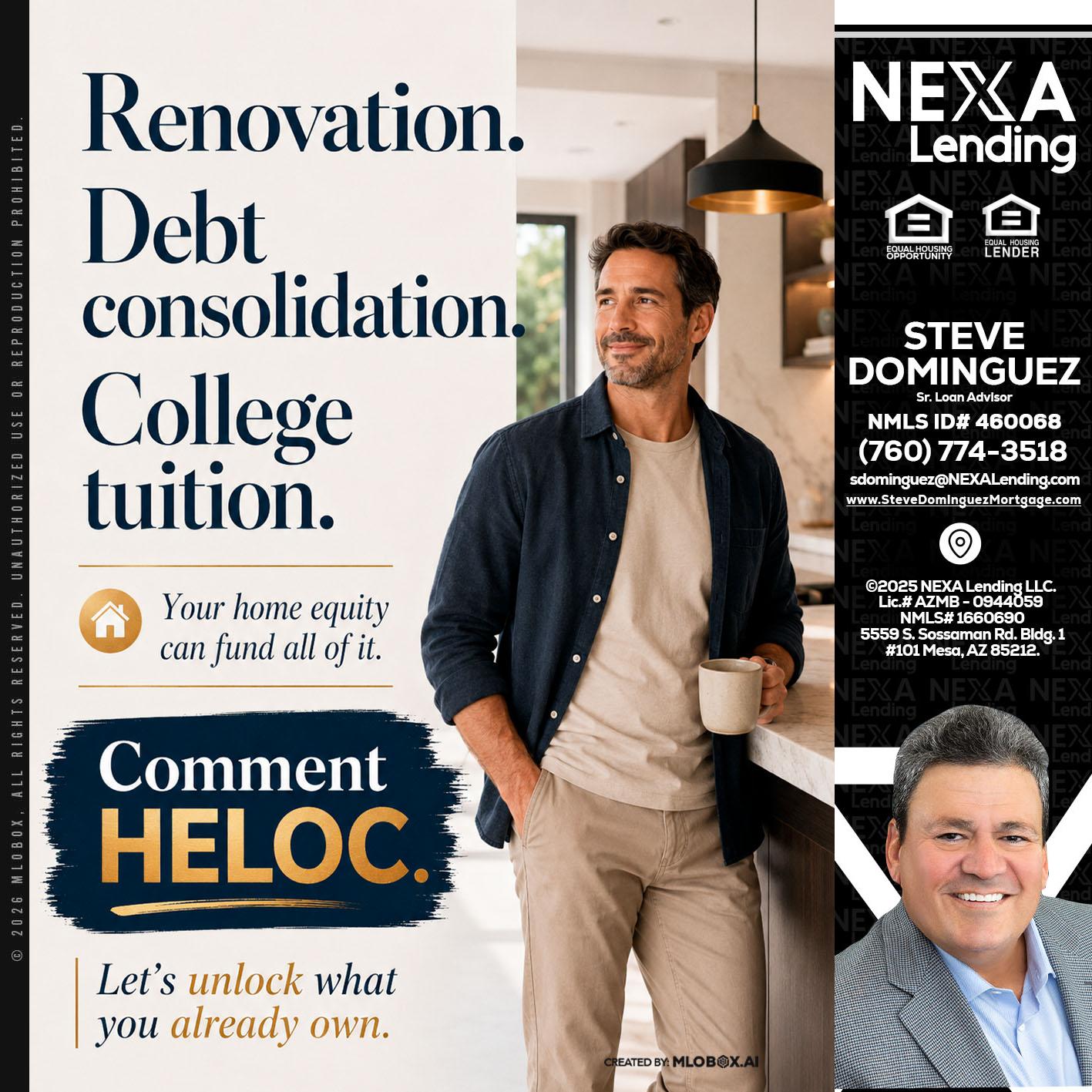 RENOVATION DEBT - Steve Dominguez -Senior Loan Advisor