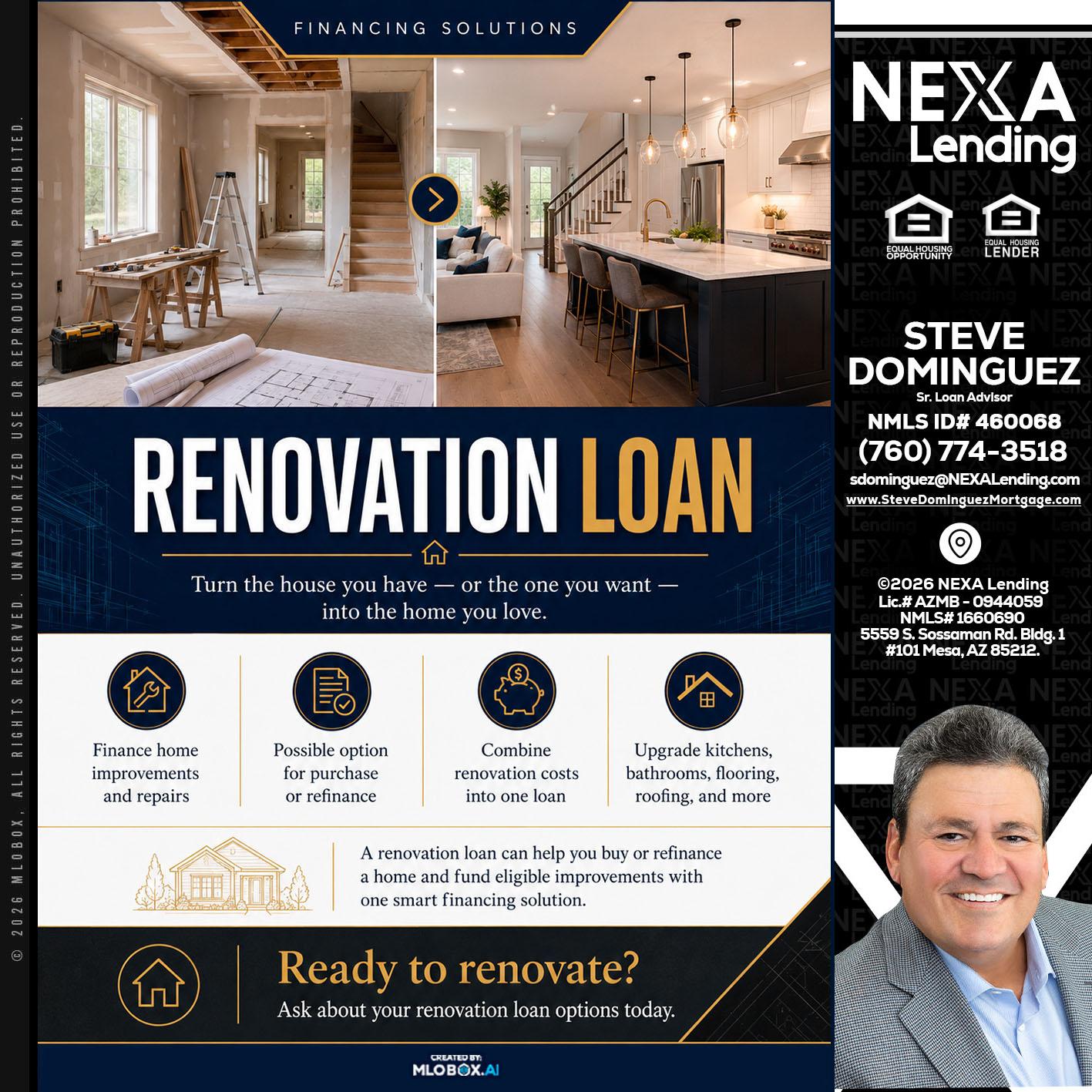 RENOVATION LOAN - Steve Dominguez -Senior Loan Advisor